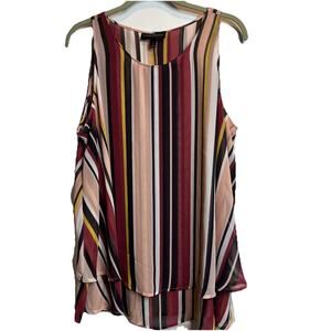 Lane Bryant Size 16 Layered Swing Tank Top Pink Red Stripe Neck Sheer Plus